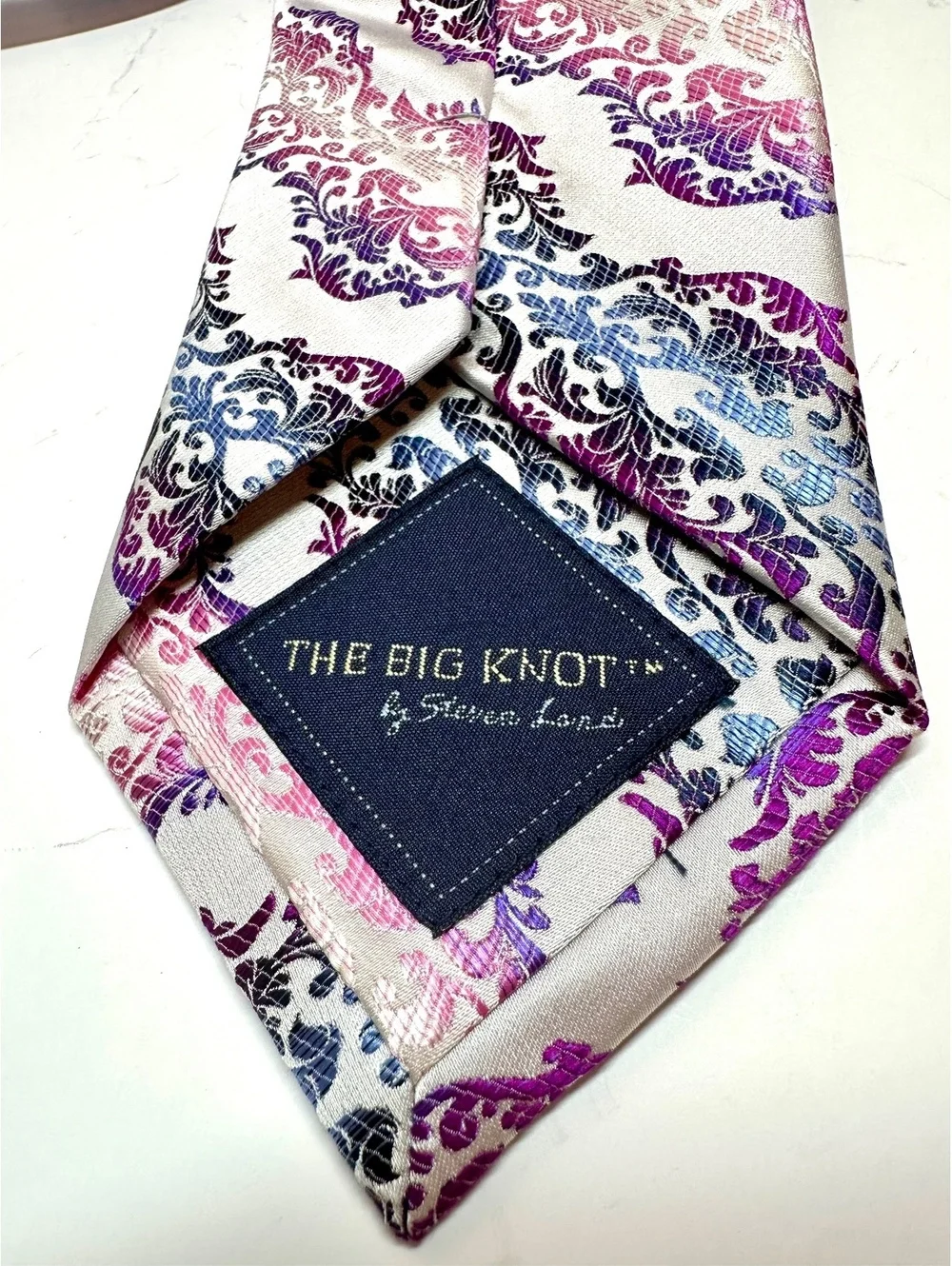 Vibrant The Big Knot Paisley Patterned Purple Pink Blue Silk Necktie